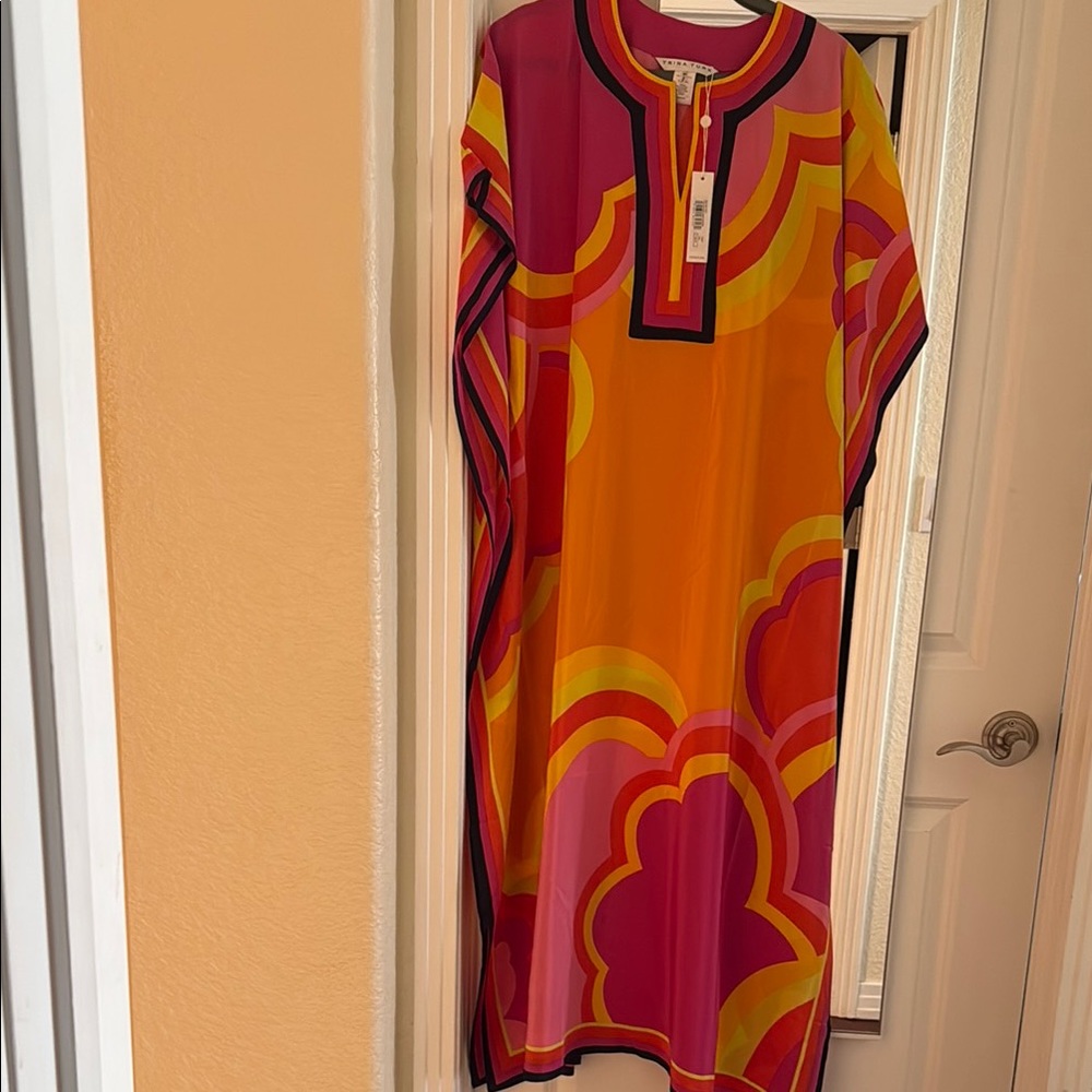 Trina Turk Orange Red Buttoned Slit Dolman Sleeve Coverup